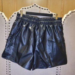 NWOT NiMim Black Faux leather drawstring shorts with Zipper Pockets